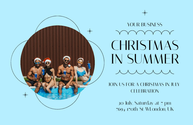 Szablon projektu Blue Invitation to Christmas Festive Party in July Flyer 5.5x8.5in Horizontal
