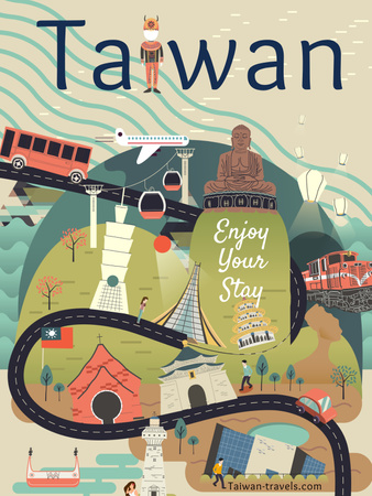 Taiwan Famous Travelling Spot Poster US Design Template