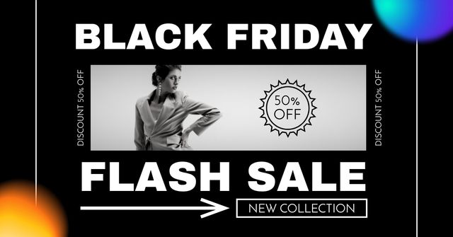 Plantilla de diseño de Black Friday Flash Sale of Fashion Outfits Facebook AD 
