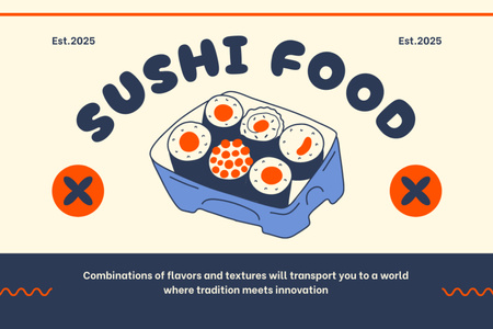 Yummy Sushi Roles In Package Box Label Design Template