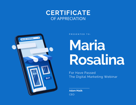 Platilla de diseño Appreciation for Passing Digital Marketing Webinar Certificate
