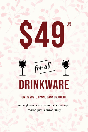 Drinkware Sale Glass with red wine Flyer 4x6in Design Template