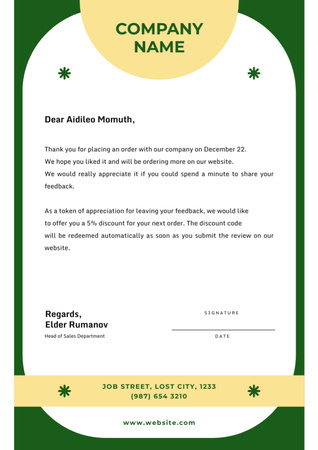Template di design Letter from Company in Green Frame Letterhead