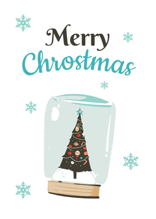 Christmas Wishes with Decorated Tree in Glass Postcard 5x7in Vertical Design Template