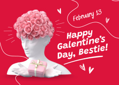 Galentine's Day Greeting with Floral Sculpture and Gifts