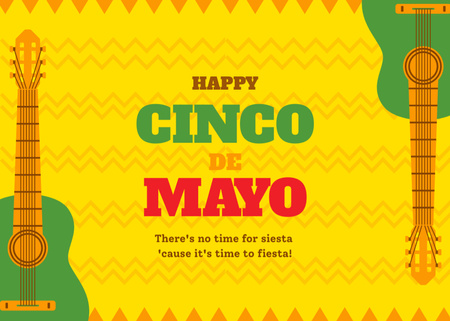 Cinco de Mayo Greeting with Guitar Postcard 5x7in Design Template