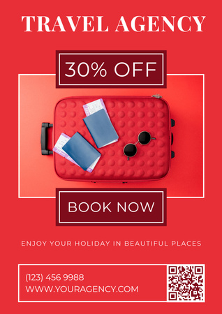 Tour Booking Offer by Travel Agency on Red Poster Design Template