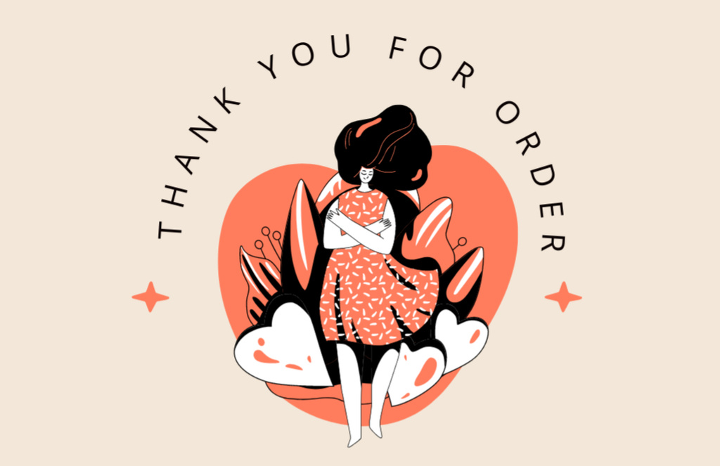 Thankful Phrase For Order With Hearts Illustration Thank You Card 5.5x8.5inデザインテンプレート