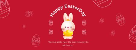 Happy Easter Day Greeting with Cute Rabbit on Red Facebook cover Tasarım Şablonu