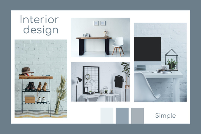 Simple Grey Interior Design Mood Board Modelo de Design