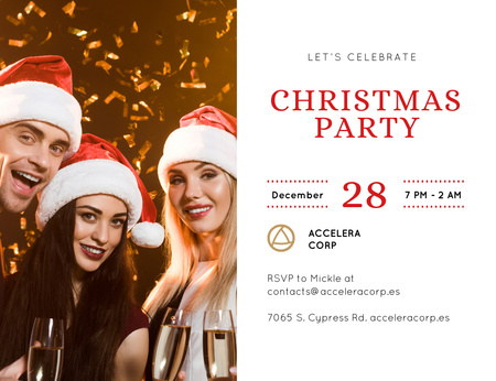 Szablon projektu Zaproszenie na przyjęcie bożonarodzeniowe z ludźmi wznoszącymi toast z szampanem Invitation 13.9x10.7cm Horizontal