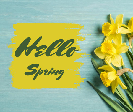 Greeting Spring with Yellow Daffodils Facebook Design Template