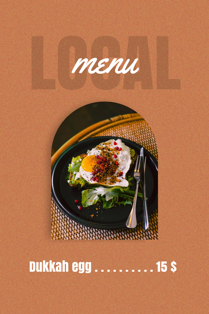 Modèle de visuel Menu Ad with Fried Egg on Plate - Pinterest