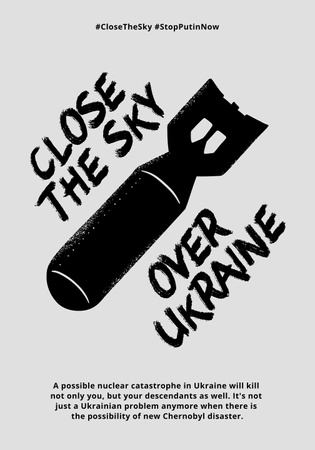 Appeal To Close the Sky over Ukraine In White Poster 28x40in – шаблон для дизайна