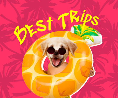 Platilla de diseño Funny Cute Dog in Bright Inflatable Ring Medium Rectangle
