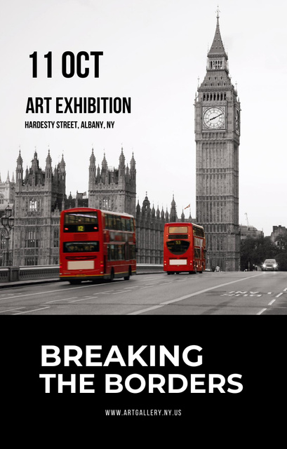 Ontwerpsjabloon van Invitation 4.6x7.2in van Art Exhibition Ad with Big Ben