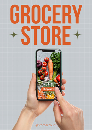Grocery Shopping Application Poster Design Template