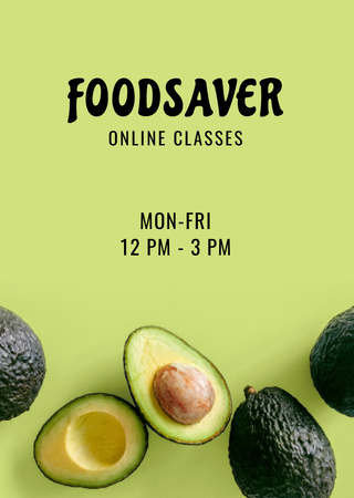 Plantilla de diseño de Lovely Nutrition Classes Announcement with Green Avocado Flyer A6 