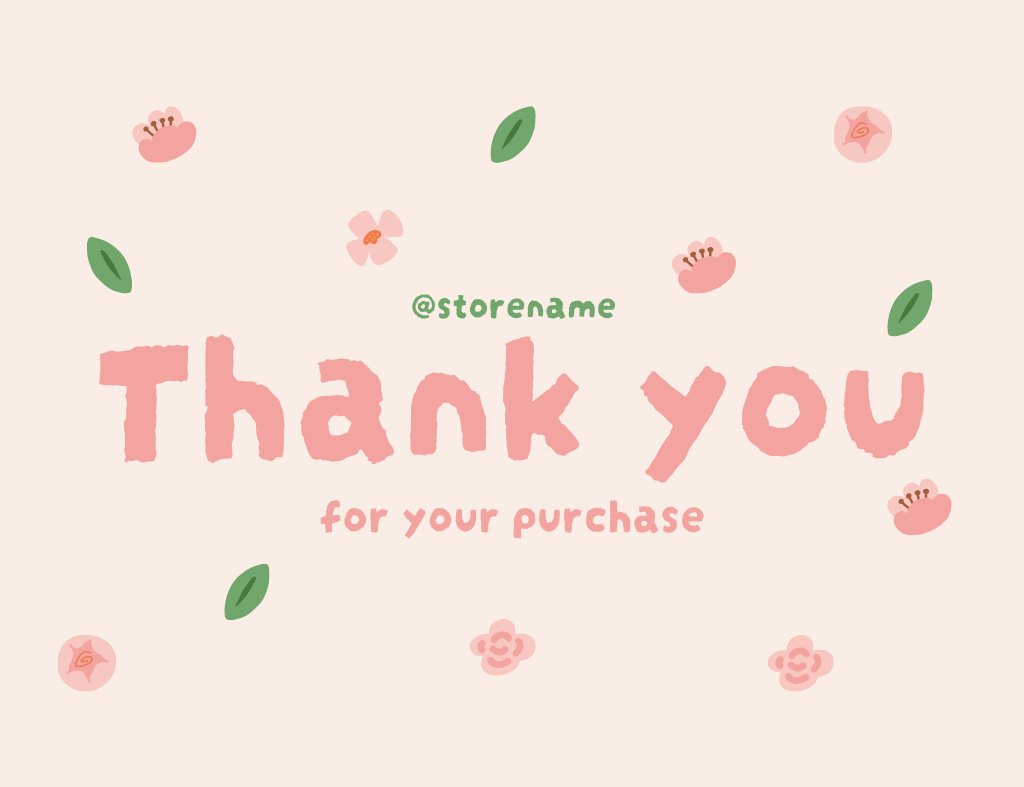 Thank You Message with Simple Floral Pattern Thank You Card 5.5x4in Horizontal Tasarım Şablonu