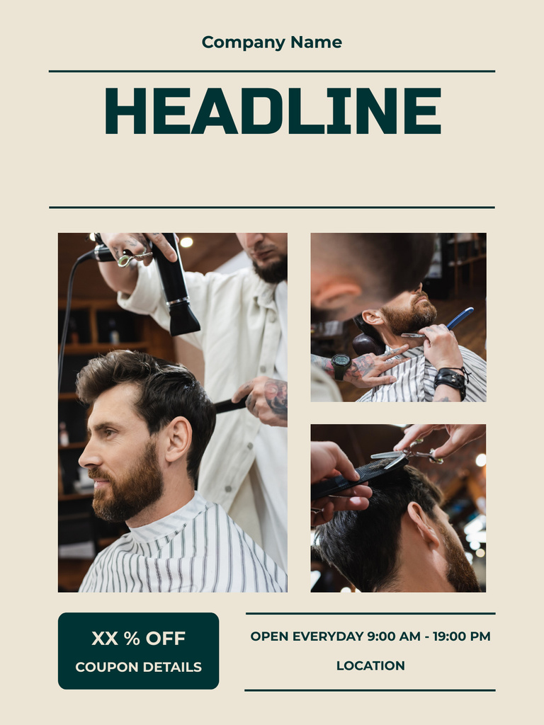Professional Barber Services in Men's Salon Poster US Tasarım Şablonu