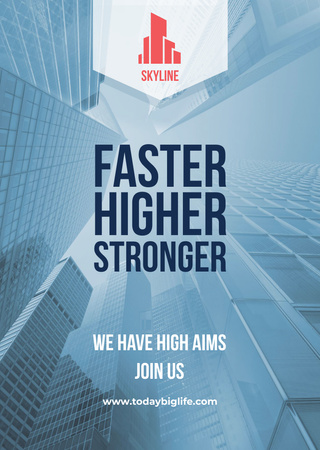 Real Estate Advertisement with Modern Skyscrapers Against Blue Sky Flyer A6 Design Template