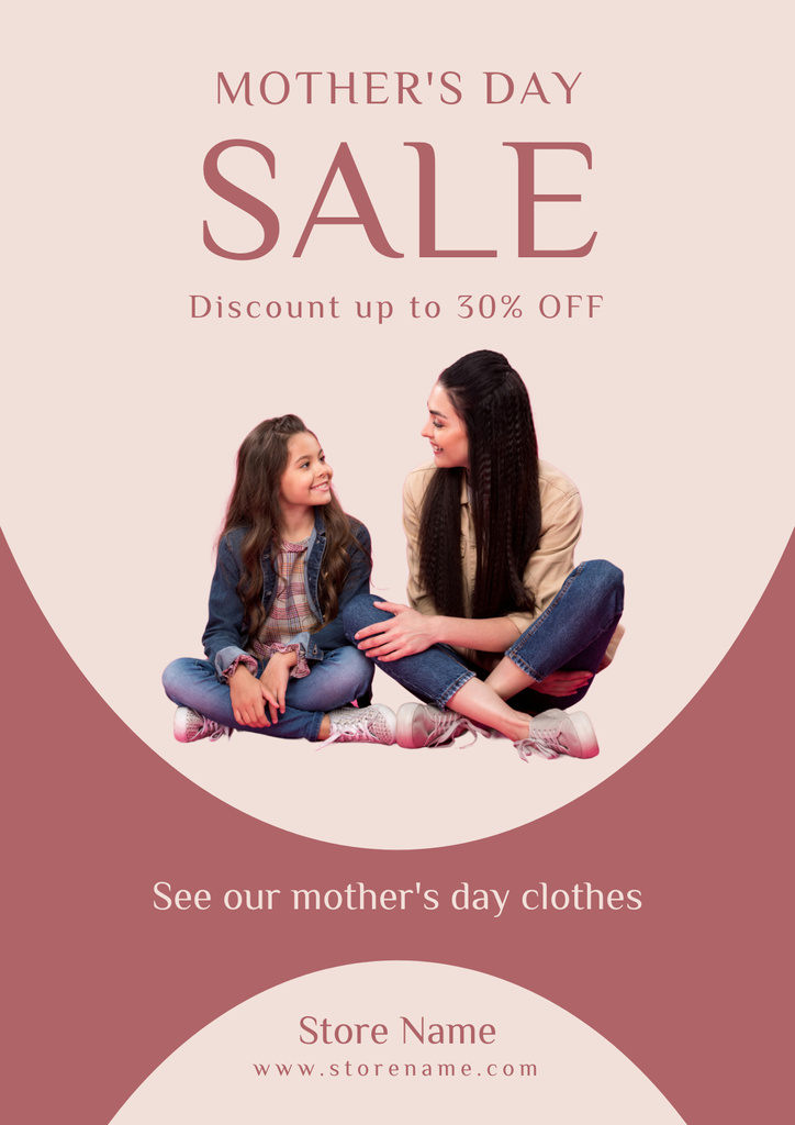 Mother's Day Sale with Mom and Cute Little Daughter Poster Design Template