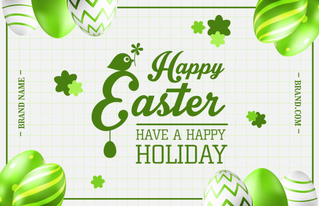 Easter Holiday Greeting with Green Painted Eggs Thank You Card 5.5x8.5in Modelo de Design