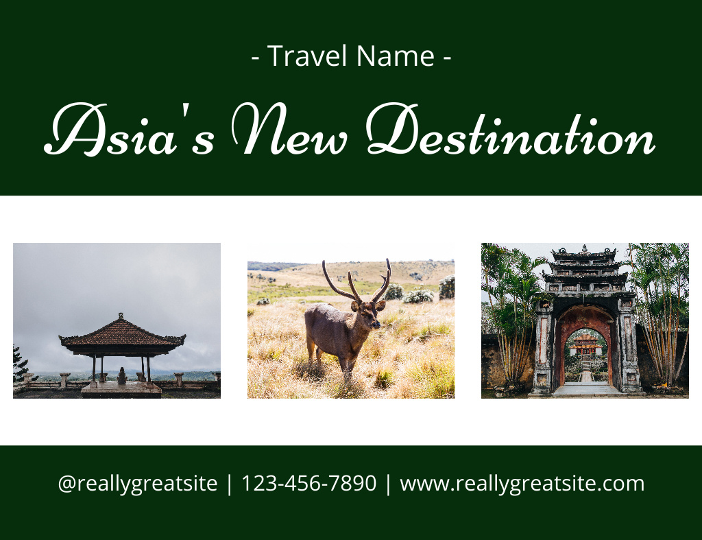 Collage of Asian Destinations on Green Thank You Card 5.5x4in Horizontal Design Template