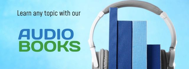 Audio books Offer with Headphones Facebook coverデザインテンプレート