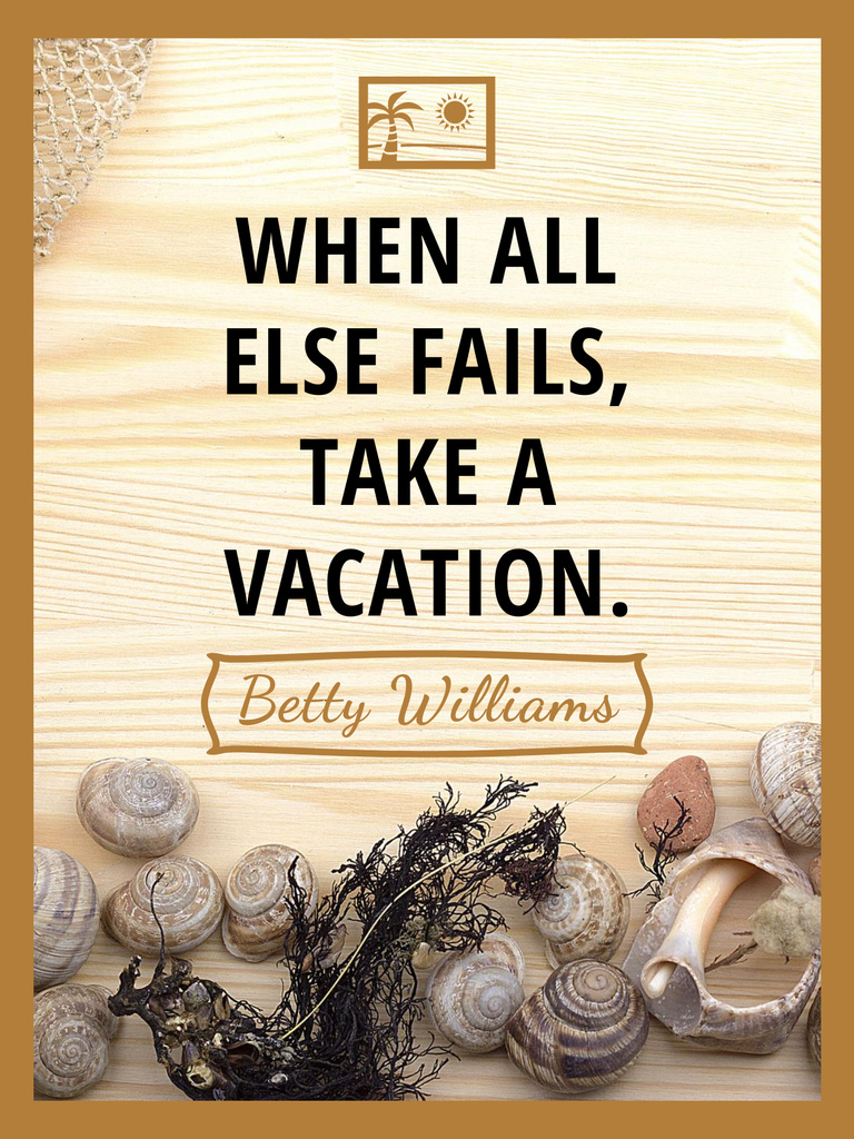 Travel inspiration with Shells on wooden background Poster US Πρότυπο σχεδίασης