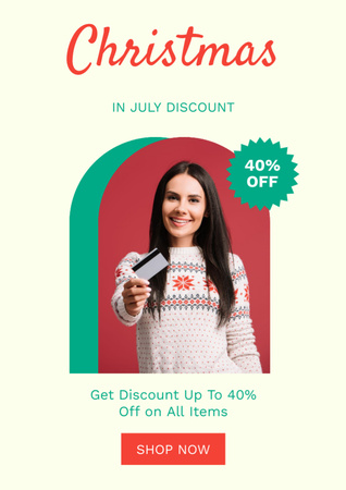 July Christmas Discount Announcement with Woman Flyer A4 Πρότυπο σχεδίασης