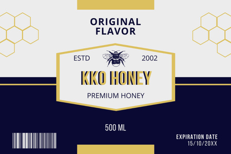 Sininen ja keltainen merkki Premium Original Honeylle Label Design Template