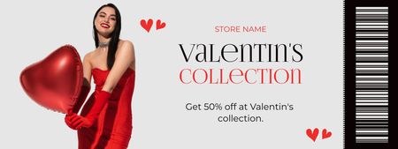 Szablon projektu Walentynkowa oferta rabatowa na kolekcję damską z czerwonymi sercami Coupon