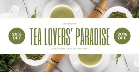 Modèle de visuel Meilleur thé Matcha avec réduction dans un café - Facebook AD