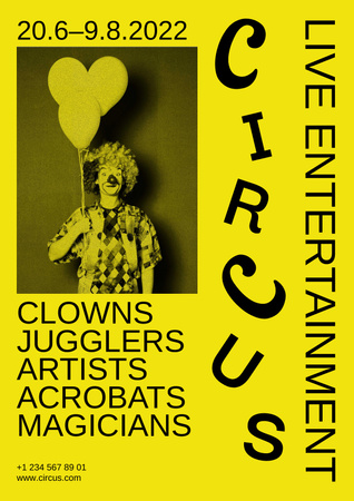 Circus Show Announcement with Funny Clown Poster Modelo de Design