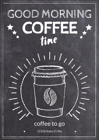 Chalk Illustration of cup of Coffee Poster Design Template