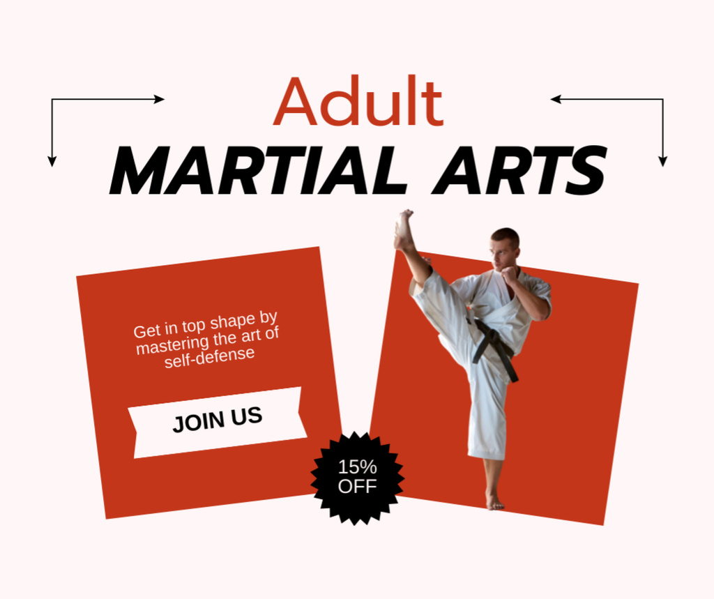 Adult Martial Arts Classes Ad with Karate Fighter Facebook Design Template
