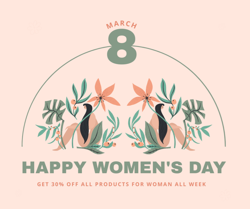 Women's Day Greeting with Beautiful Illustration Facebook Design Template