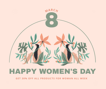 Modèle de visuel Women's Day Greeting with Beautiful Illustration - Facebook