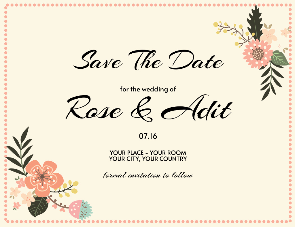 Neutral Peach Wedding Invitation 13.9x10.7cm Horizontal tervezősablon