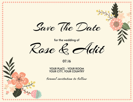 Neutral Peach Wedding Invitation 13.9x10.7cm Horizontal Design Template