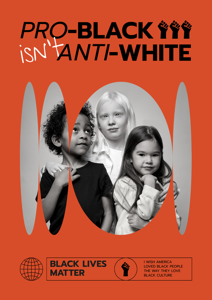 Anti-Racist Slogan with Multiracial Kids Poster Design Template