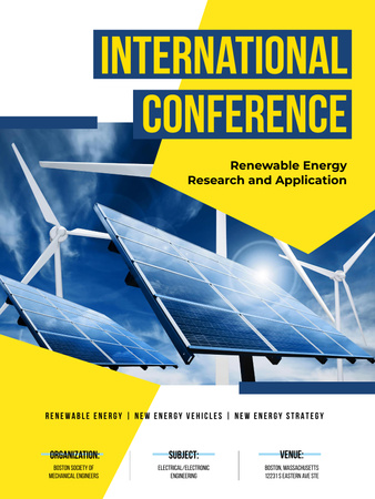 Template di design Renewable Energy Conference Announcement with Solar Panels Model Poster US