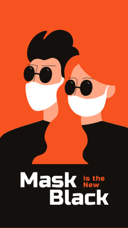 Couple in medical masks during Quarantine Instagram Story Design Template