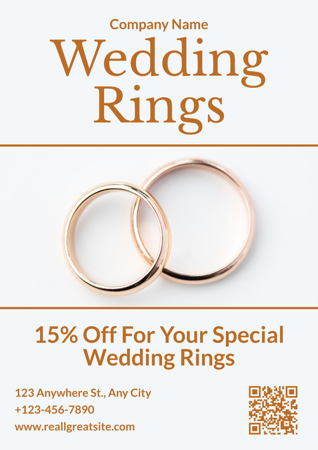 Jewelry Offer with Wedding Golden Rings Posterデザインテンプレート