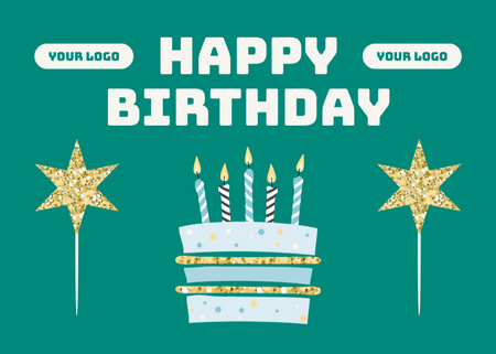 Corporate Birthday Greeting on Blue Green Postcard 5x7in Design Template