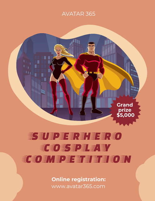 Fantastic Superhero Cosplay Competition With Registration Poster 8.5x11in Design Template