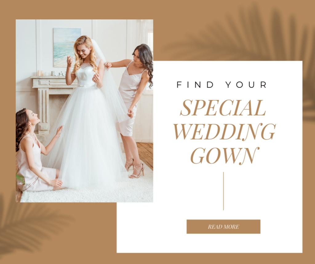 Happy Woman in White Dress in Wedding Fashion Shop Facebook Design Template