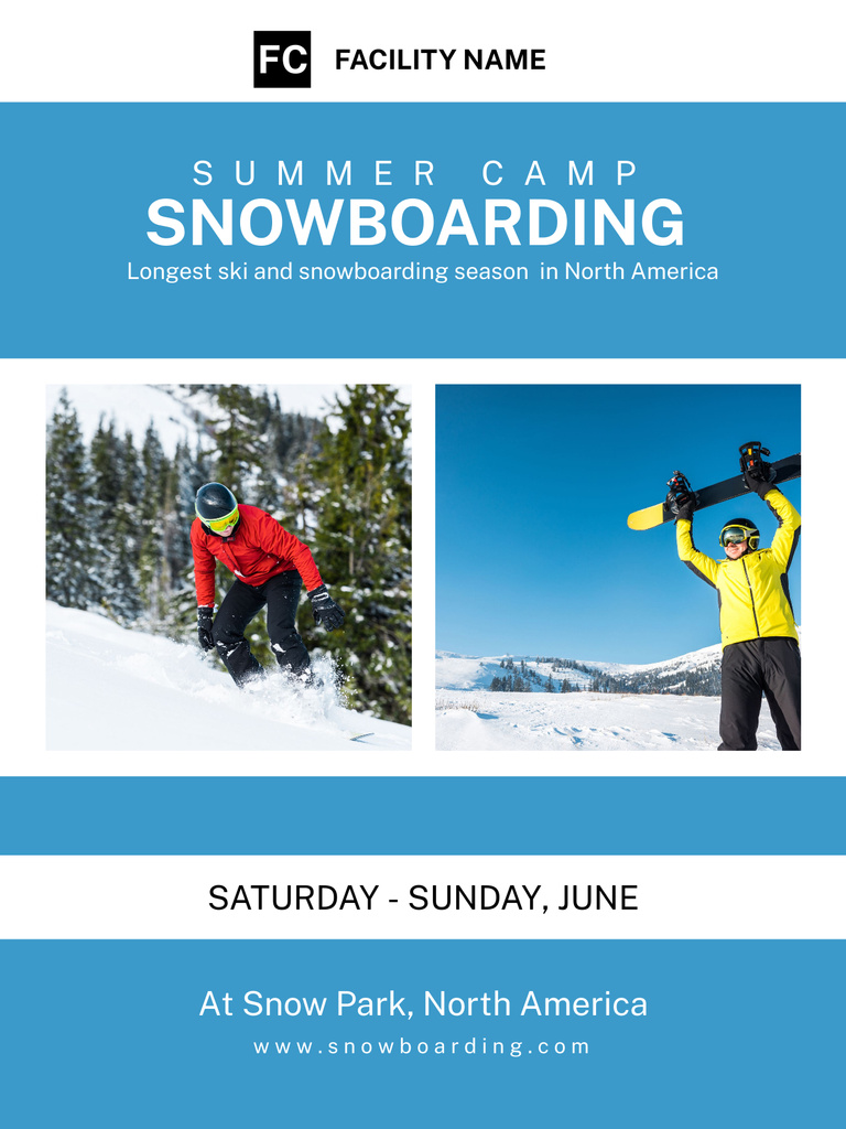 Summer Snowboarding Camp Poster US Design Template