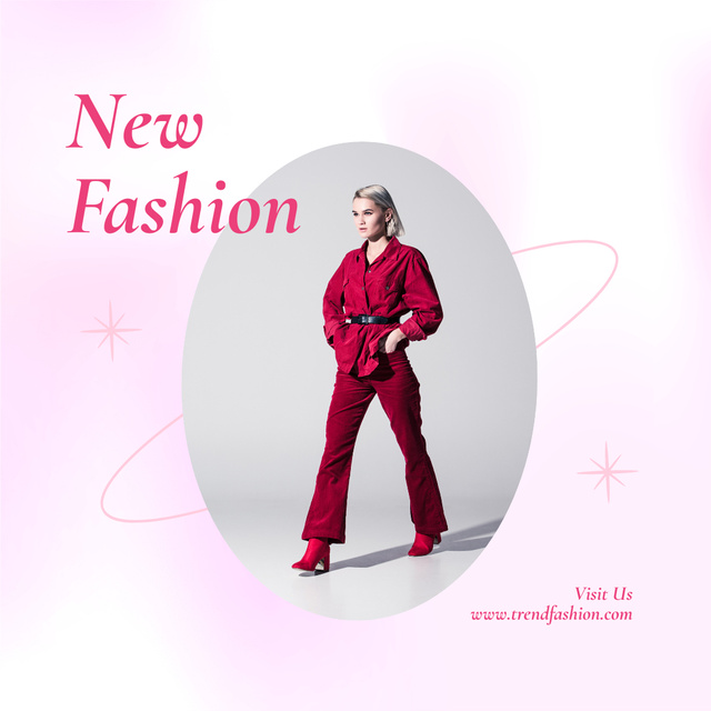 Fashionable Blonde Girl in Red Suit Instagramデザインテンプレート
